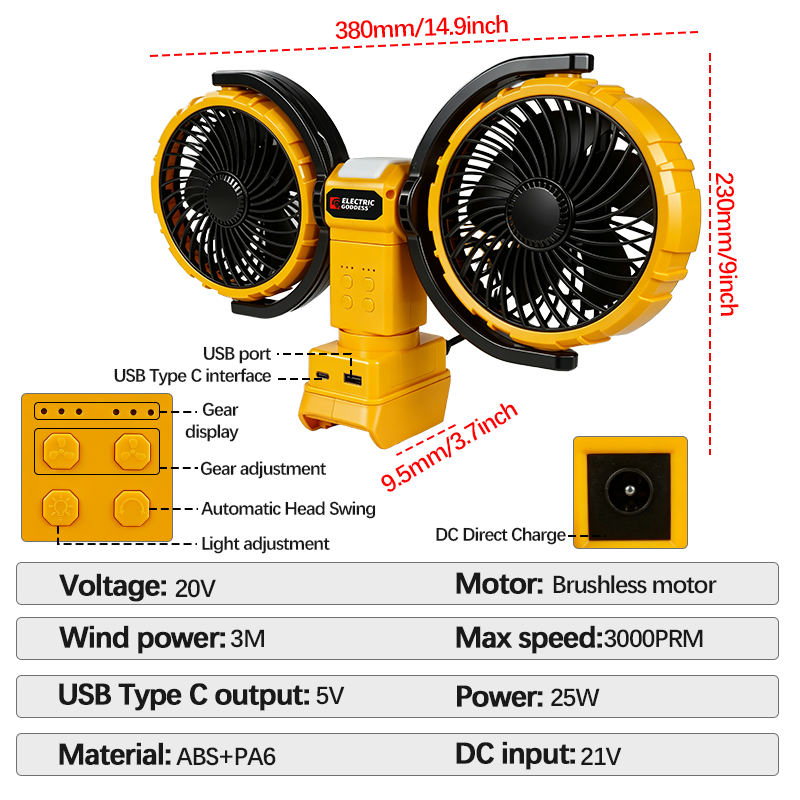 3000RPM Portable Dual Head Fan - огляд і ціна Power Tools Book