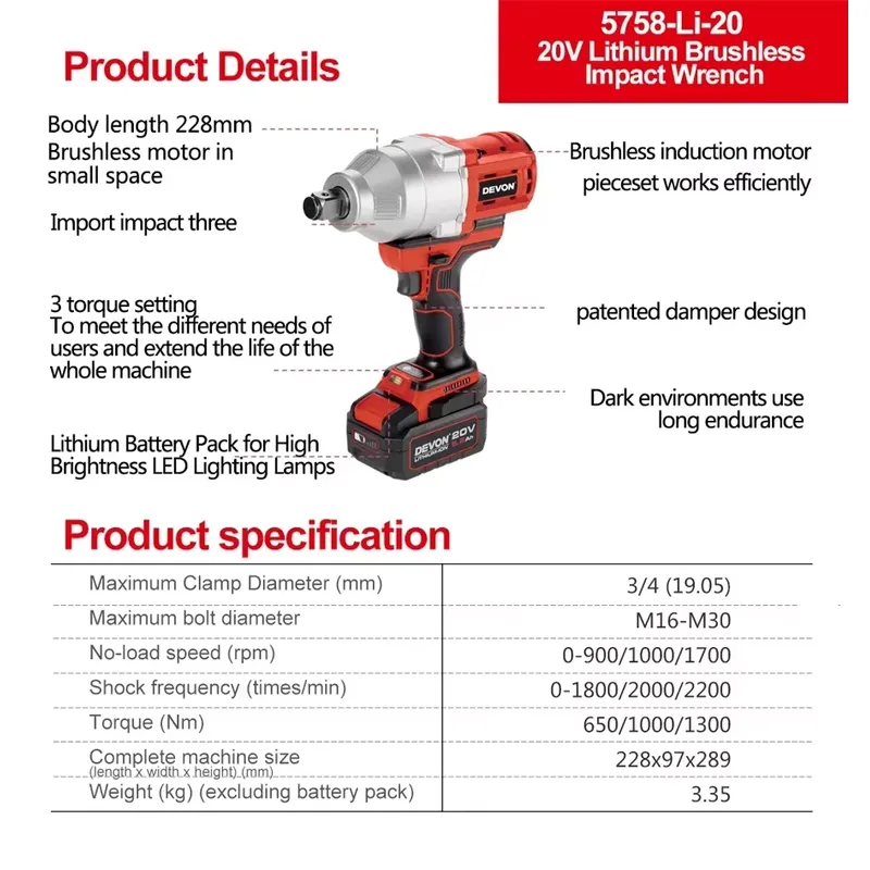Devon 20V large torque three t - огляд і ціна Power Tools Battery